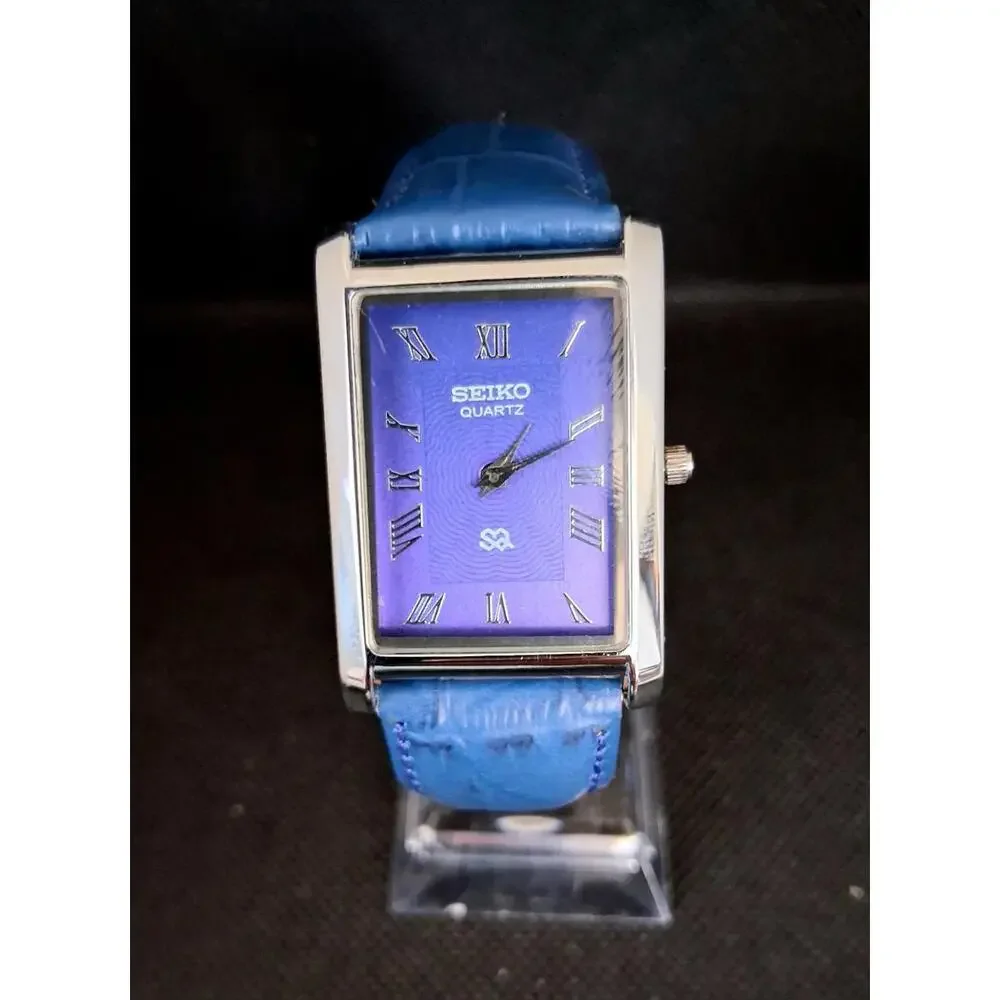 Seiko Blue Leather Strap Rectangular Watch